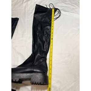 Black Over-The-Knee Chunky Platform Boots With Side Zippers & Adjustable Ties Lu